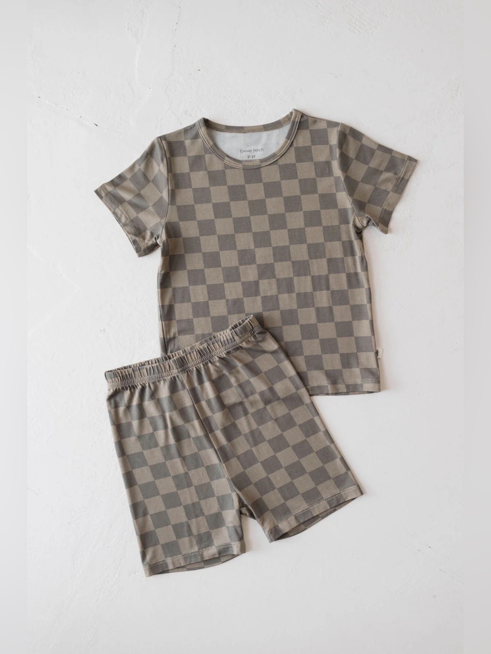 Forever French Baby Bamboo Short Set Faded Brown Checkerboard Tee T-Shirt Shorts
